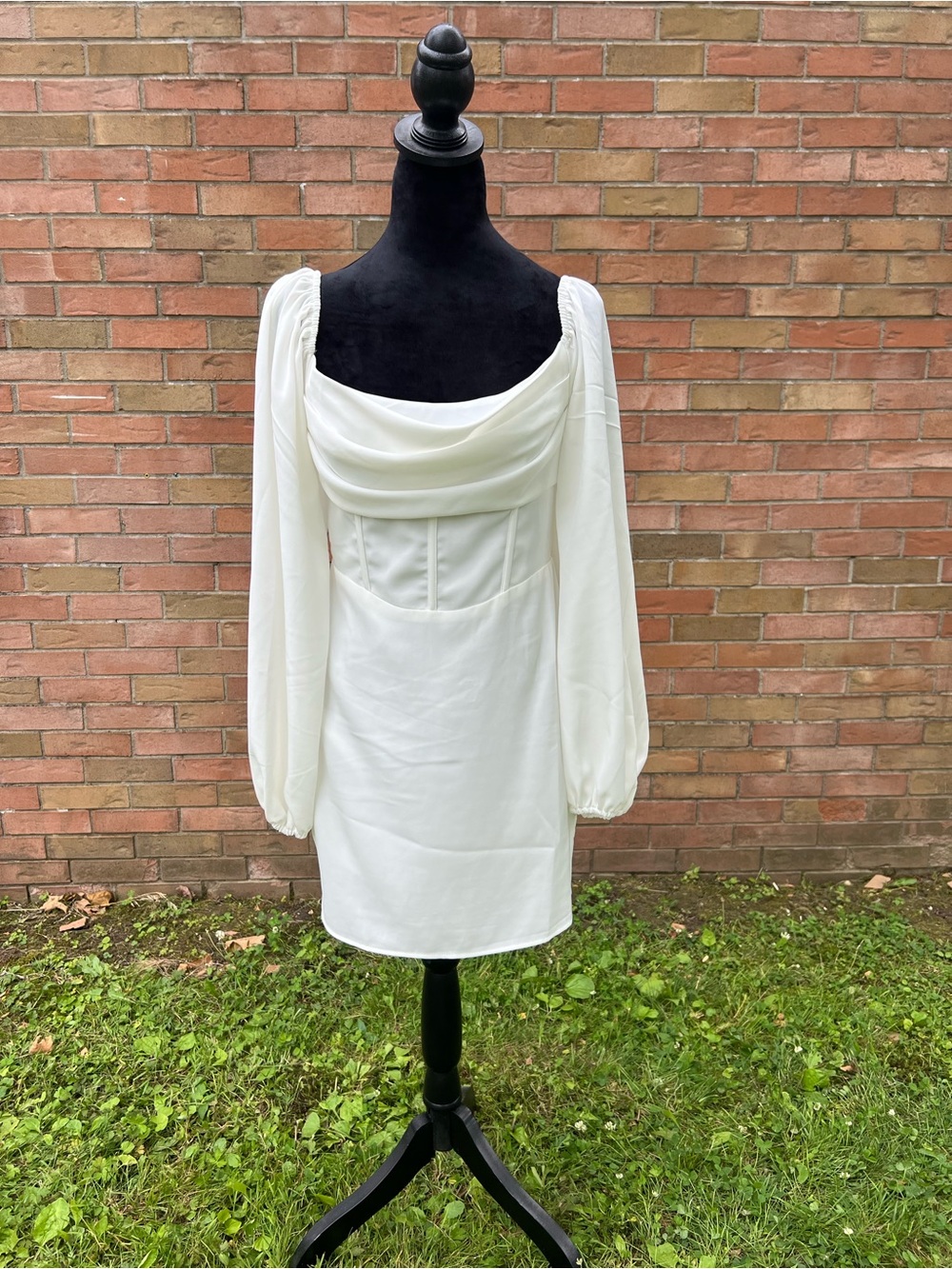 White Draped Long-Sleeve Mini Dress - Princess Polly